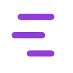 Ícono minimalista compuesto por tres líneas horizontales violetas, alineadas de forma escalonada de arriba a abajo sobre un fondo blanco. Cada línea es gruesa con bordes redondeados, creando una apariencia limpia, moderna y abstracta.